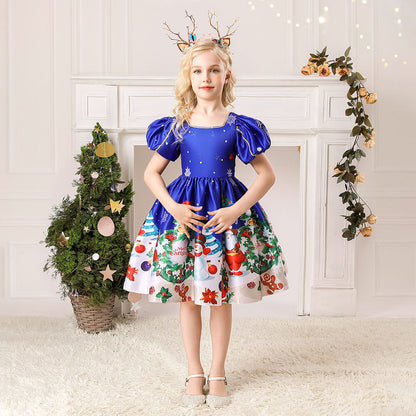 Kids Christmas Party Dress Grils New Year Party Costume Short Sleeve Ball Gown Dress
