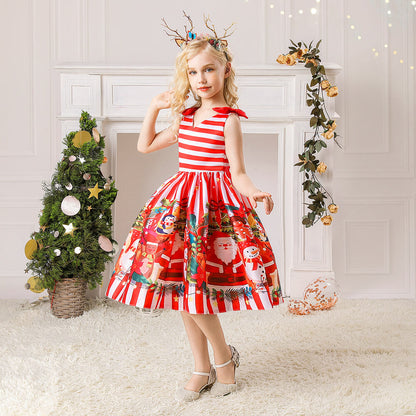 Kids Christmas Party Dress Grils New Year Party Costume Short Sleeve Ball Gown Dress
