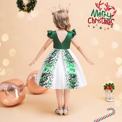Girls Christmas Costume with Candy Bag Backless Party Dress Kids Fancy Festival Dress for  2-8 Years