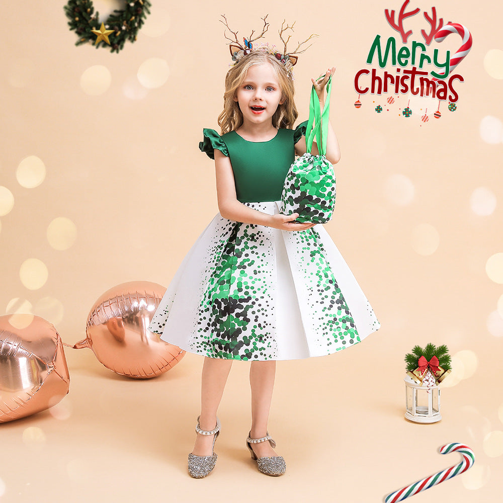 Girls Christmas Costume with Candy Bag Backless Party Dress Kids Fancy Festival Dress for  2-8 Years