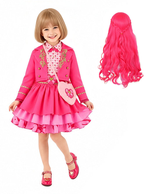 Girls Pink Princess Costume Movie 5 Jacket Shirt Skirt and Bag 4pcs Full Set for Cosplay Events