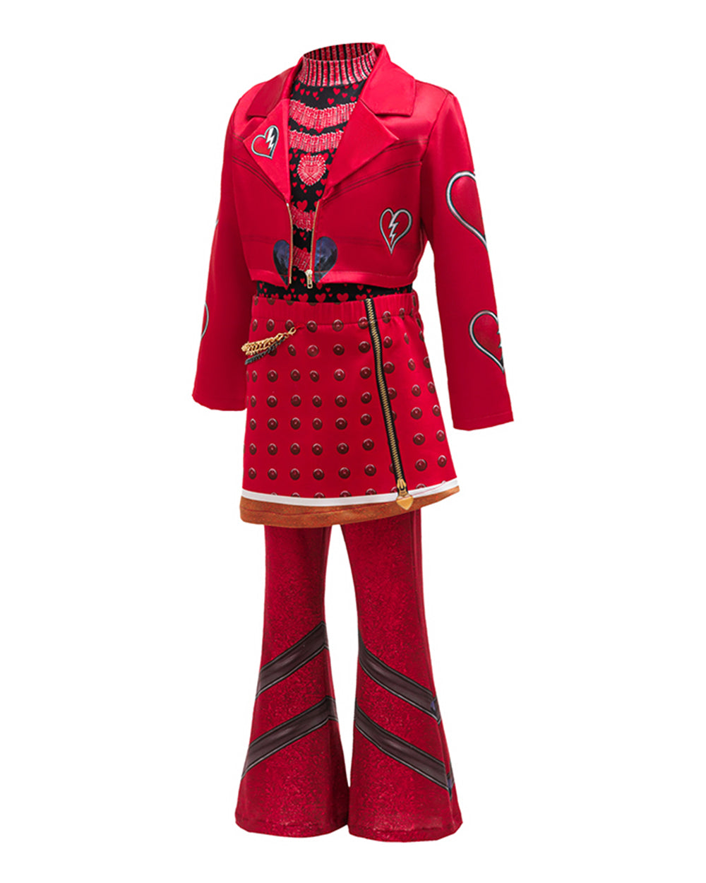Kids Princess Red Costume Movie 5 Red Heart Cropped Tops Shirt Flared Pants and Skirt for Themed Party