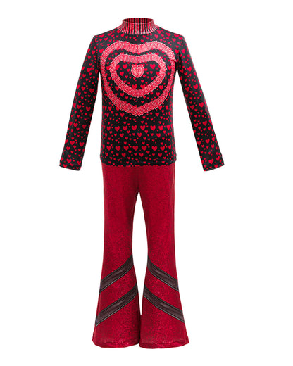 Kids Princess Red Costume Movie 5 Red Heart Cropped Tops Shirt Flared Pants and Skirt for Themed Party