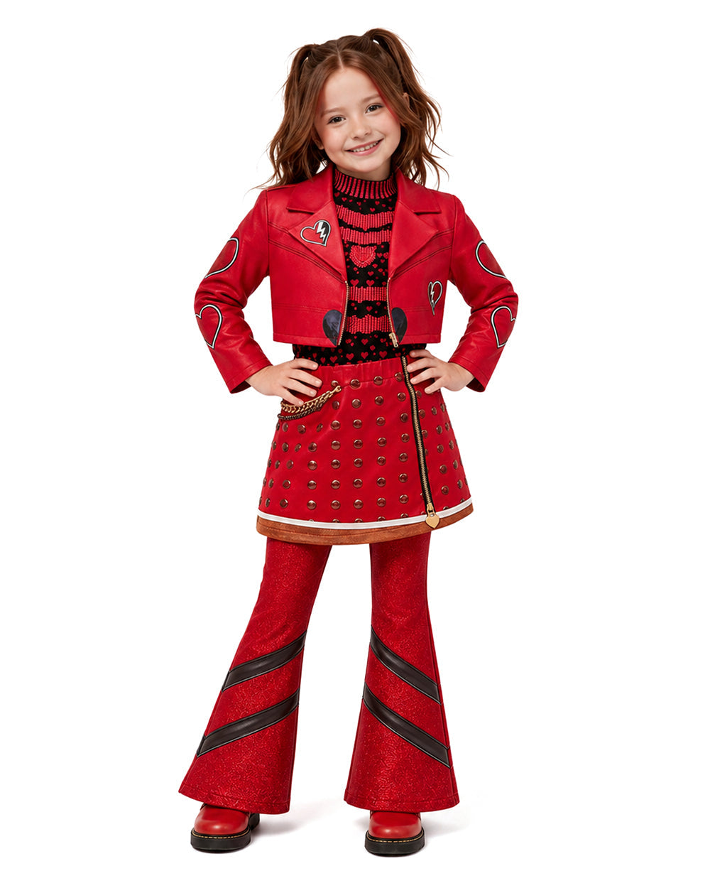 Kids Princess Red Costume Movie 5 Red Heart Cropped Tops Shirt Flared Pants and Skirt for Themed Party