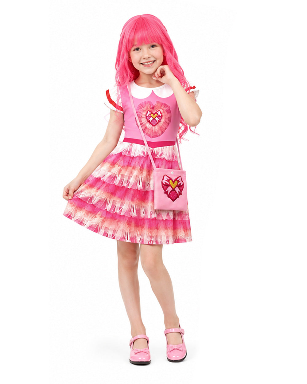 Toddler Girls Pink Princess Dress and Crossbag 2pcs Suit for Cosplay Events