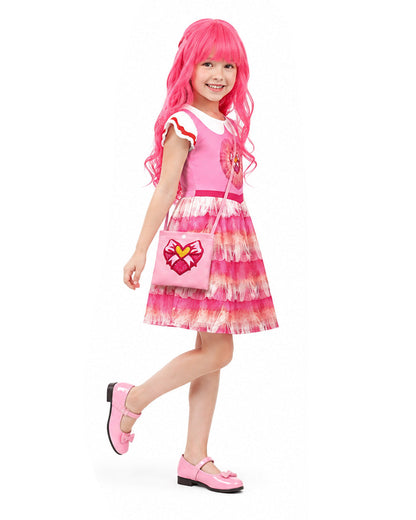 Toddler Girls Pink Princess Dress and Crossbag 2pcs Suit for Cosplay Events