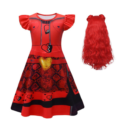 Filles La montée de la robe rouge princesse Costume rouge et perruque pour le carnaval d'Halloween
