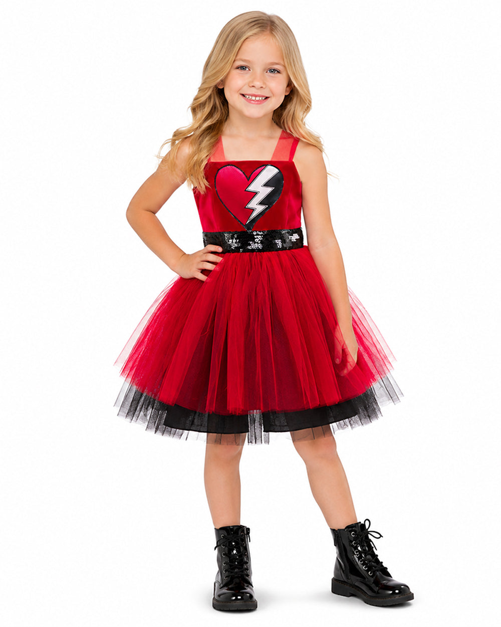 Toddler Girls Red Princess Costume Red Wonderland Tutu Dress and Wig for Halloween Party