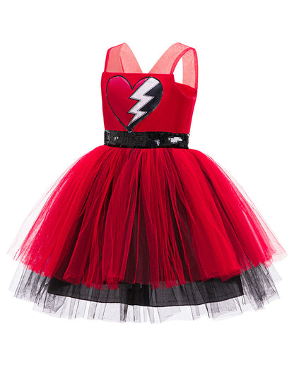 Toddler Girls Red Princess Costume Red Wonderland Tutu Dress and Wig for Halloween Party