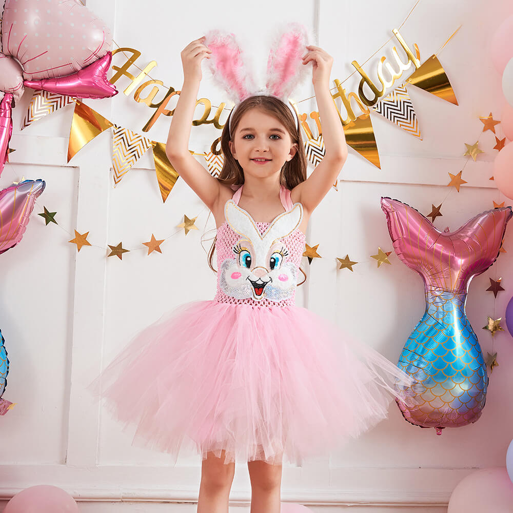 Girls Cute Bunny Costume  Backless Bunny Tutu Dress with Headband