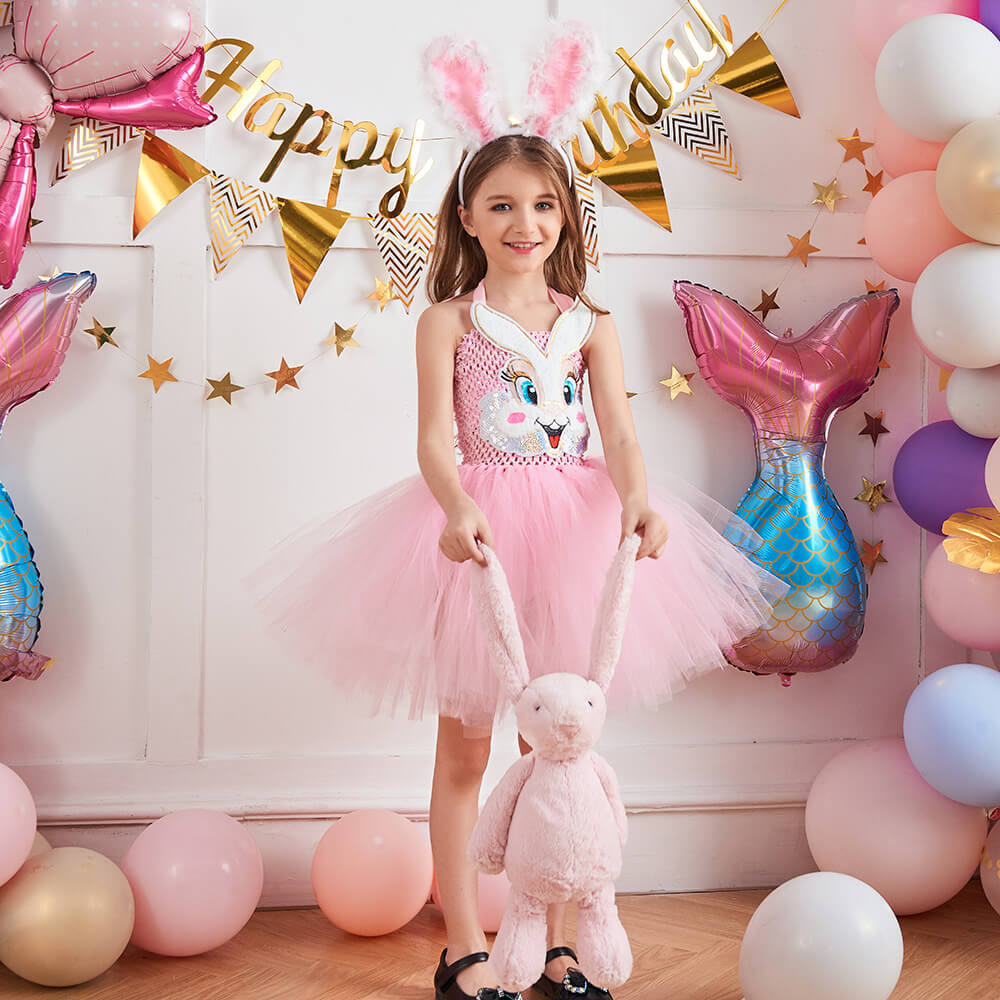 Girls Cute Bunny Costume  Backless Bunny Tutu Dress with Headband