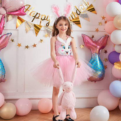 Girls Cute Bunny Costume  Backless Bunny Tutu Dress with Headband