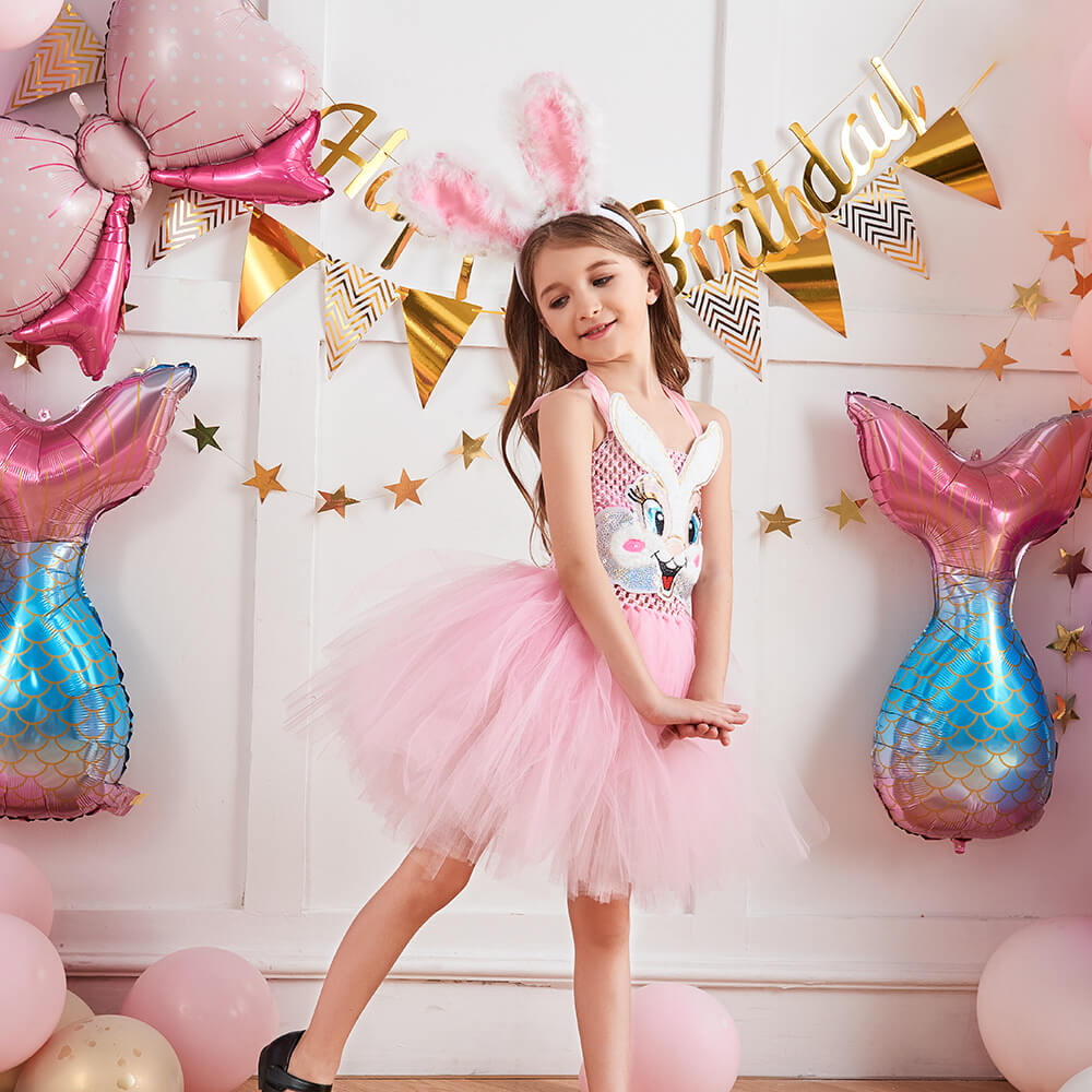 Girls Cute Bunny Costume  Backless Bunny Tutu Dress with Headband