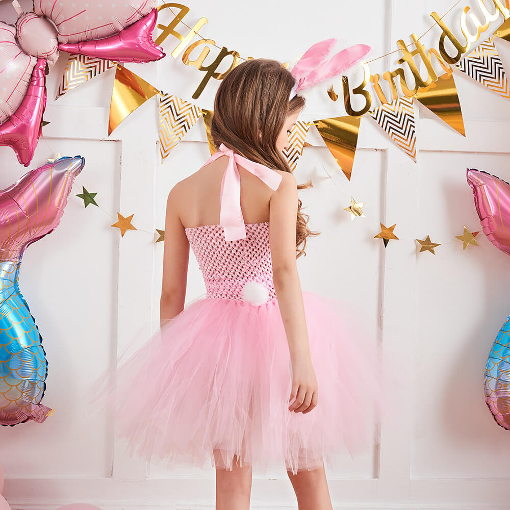 Girls Cute Bunny Costume  Backless Bunny Tutu Dress with Headband