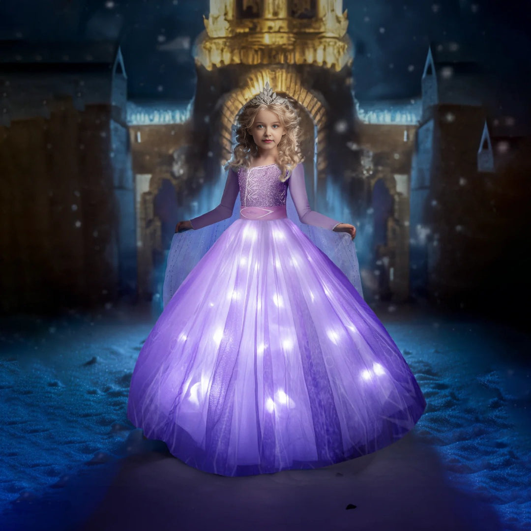 Disfraz de Ana para niñas, vestido de princesa con luces, vestido de cumpleaños con lentejuelas moradas, vestido de fiesta