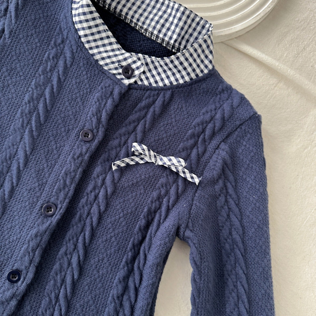 Ensemble 2 pièces mode fille gilet en maille bleu marine et pantalon évasé pour 2-8 ans