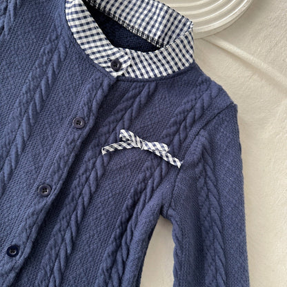 Girls Navy Blue Knit Cardigan and Flared Pants Fashion 2-Piece Set for 2T-8 Years