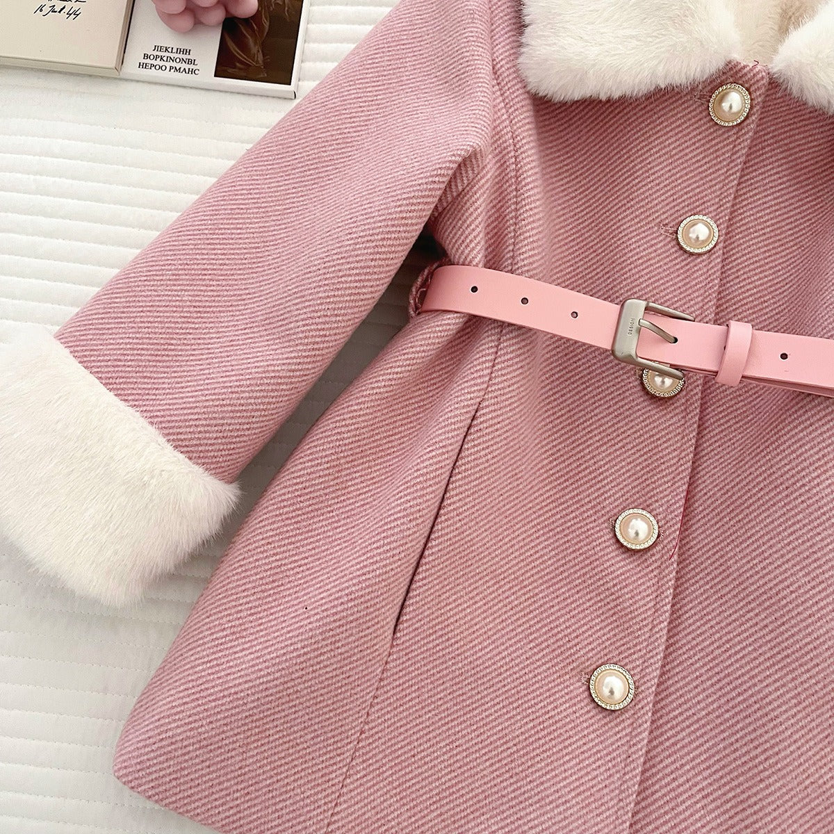 Girls Pink Princess Coat Sweet Long Fleece Trench Coat With Large Lapel