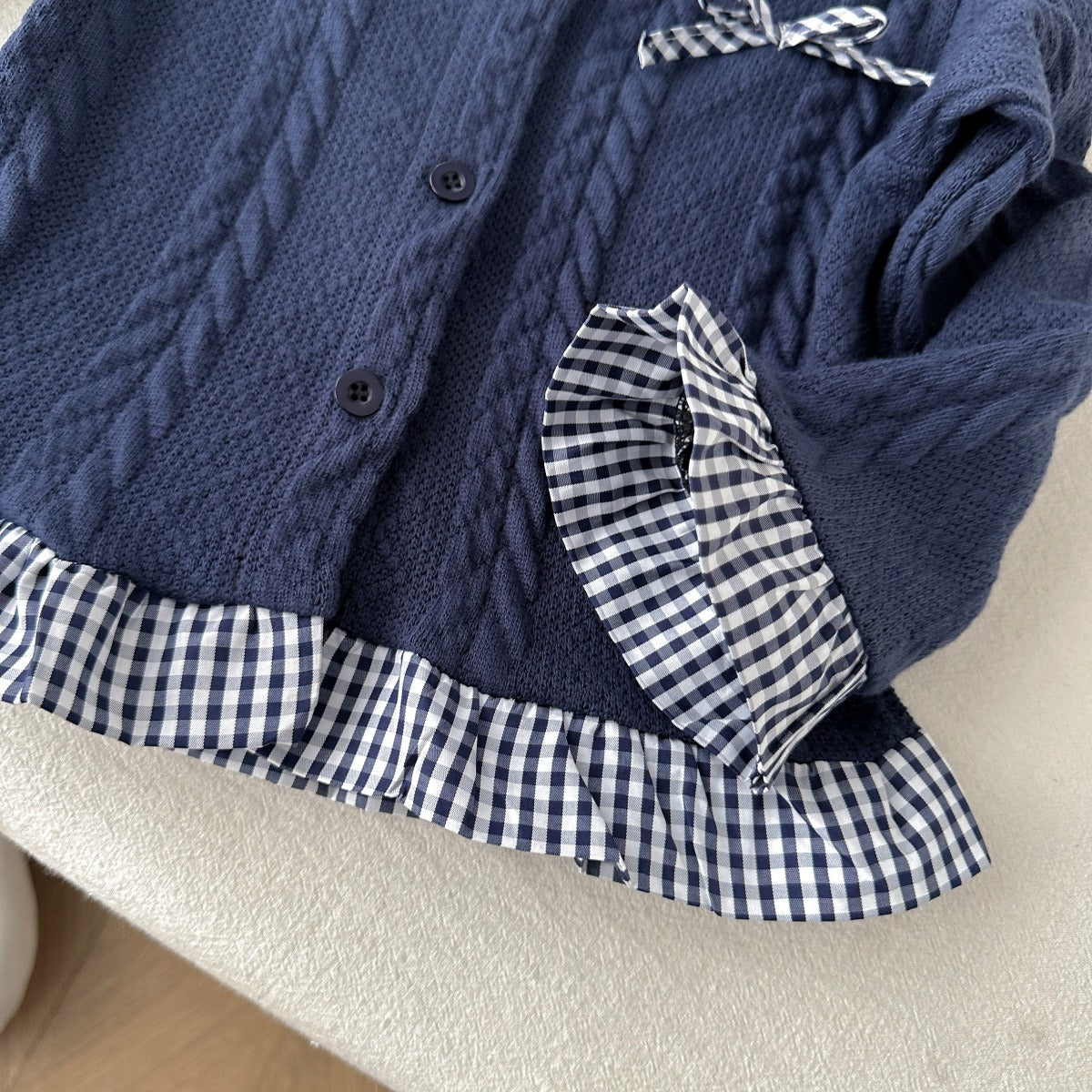 Ensemble 2 pièces mode fille gilet en maille bleu marine et pantalon évasé pour 2-8 ans