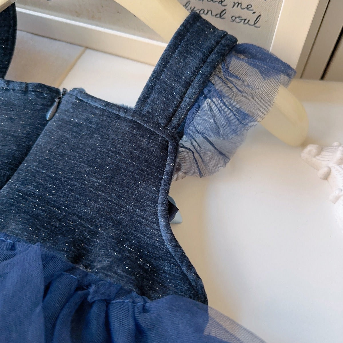 Girls Warm Bunny Cake Tutu Dress Blue Fleece-Lined Tiered Tulle Dress