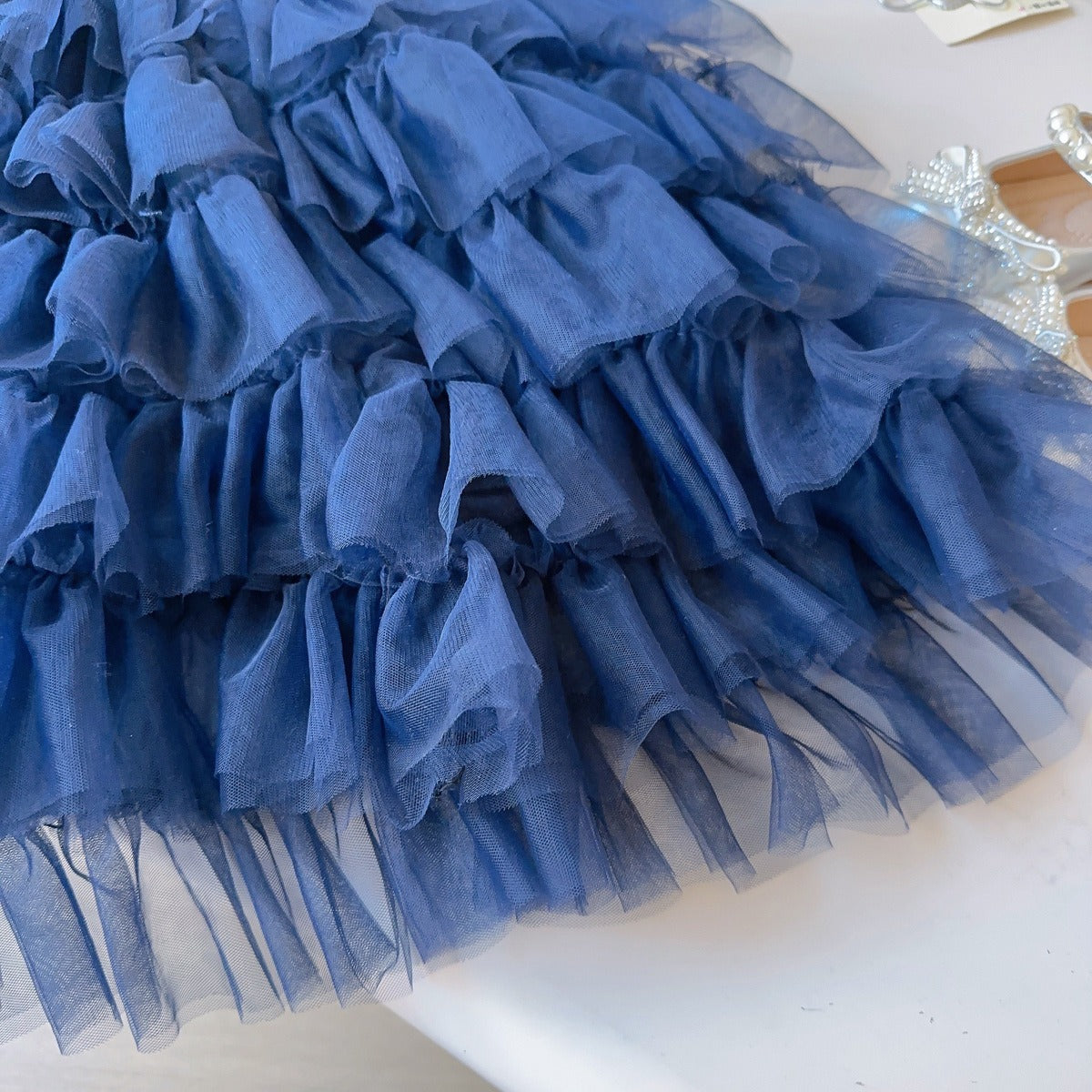 Girls Warm Bunny Cake Tutu Dress Blue Fleece-Lined Tiered Tulle Dress