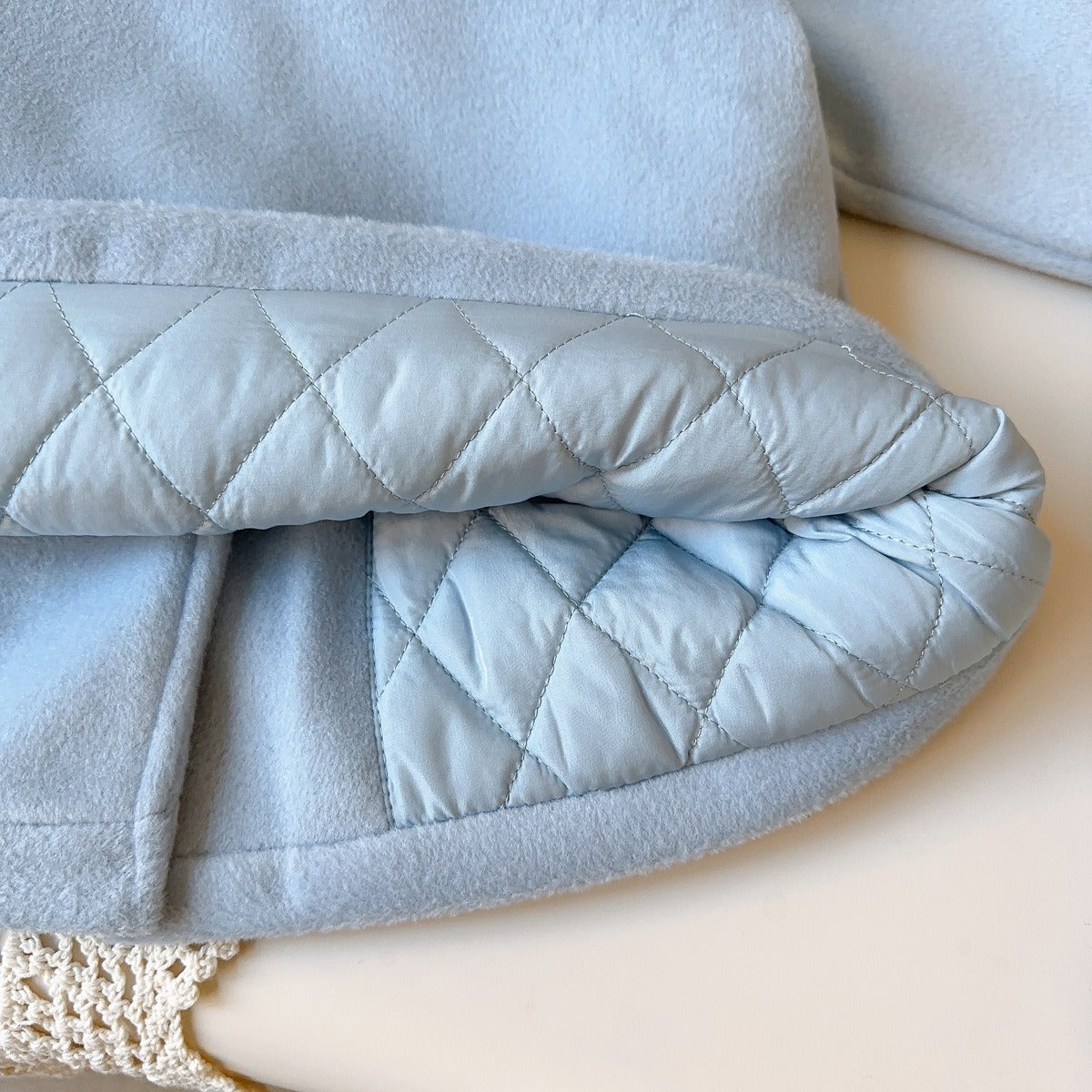 Girls Sky Blue Long Coat Thick Cotton-Padded Wool Blend Trench Jacket