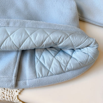 Girls Sky Blue Long Coat Thick Cotton-Padded Wool Blend Trench Jacket