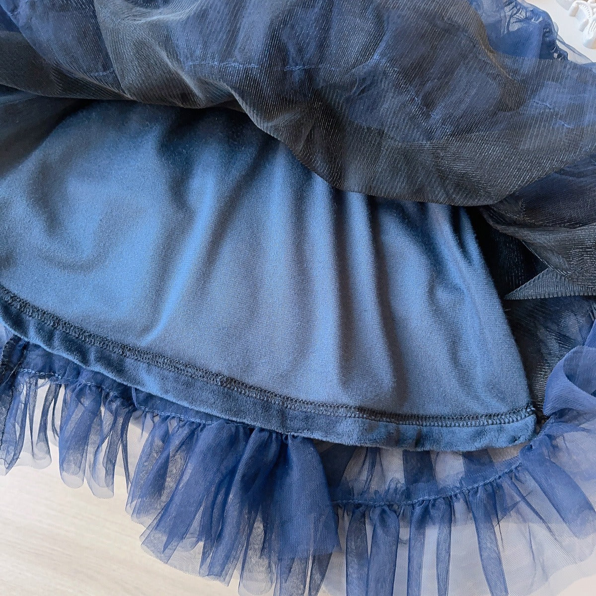 Girls Warm Bunny Cake Tutu Dress Blue Fleece-Lined Tiered Tulle Dress