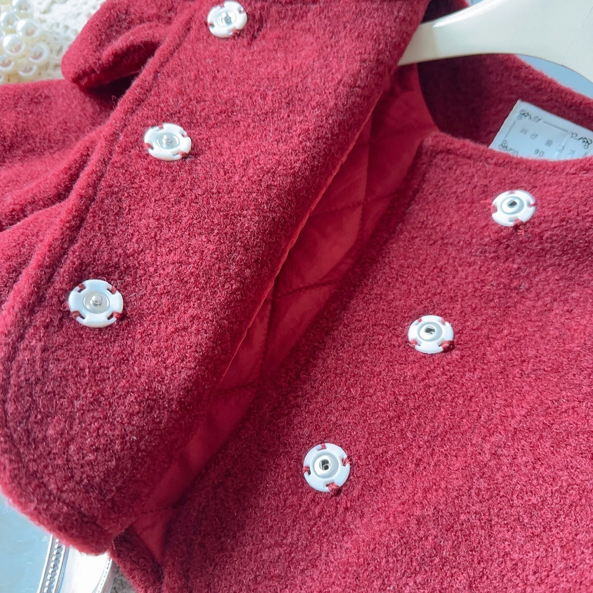 Girls Red Quilted Jacket and Plaid Skirt 2-Piece Set Festive Outfit (Age 2T-8)