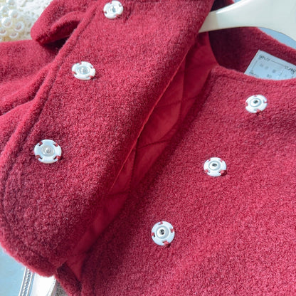 Girls Red Quilted Jacket and Plaid Skirt 2-Piece Set Festive Outfit (Age 2T-8)