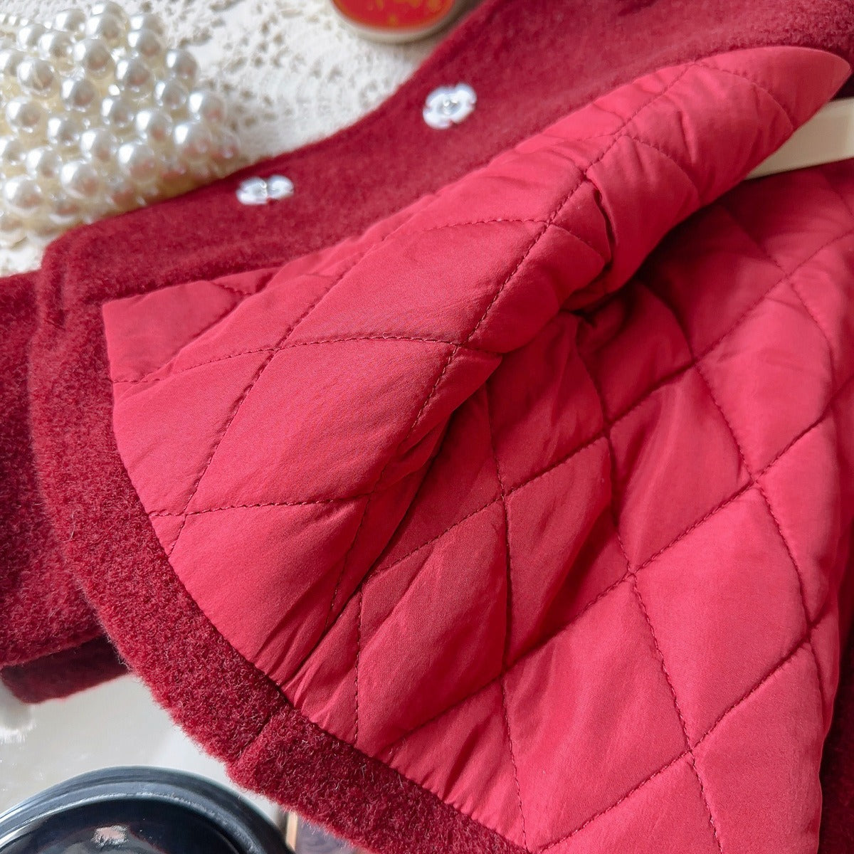 Girls Red Quilted Jacket and Plaid Skirt 2-Piece Set Festive Outfit (Age 2T-8)