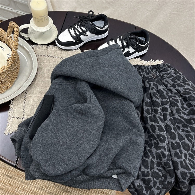 Boys Dark Grey Fleece Hoodie 3D Dog Decoration Pullover
