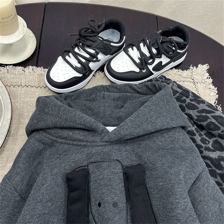 Boys Dark Grey Fleece Hoodie 3D Dog Decoration Pullover