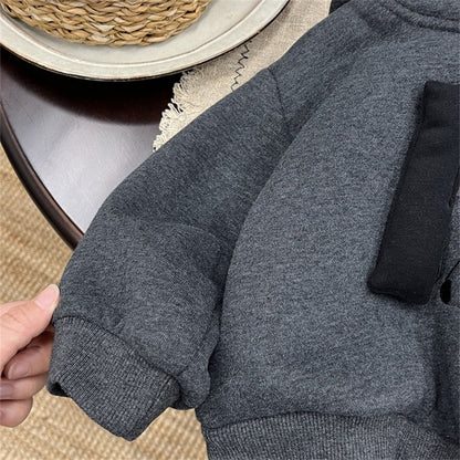 Boys Dark Grey Fleece Hoodie 3D Dog Decoration Pullover