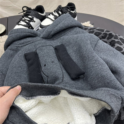 Boys Dark Grey Fleece Hoodie 3D Dog Decoration Pullover