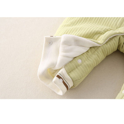 Baby Warm Padded Romper Olive Green One-Piece with Detachable Hood