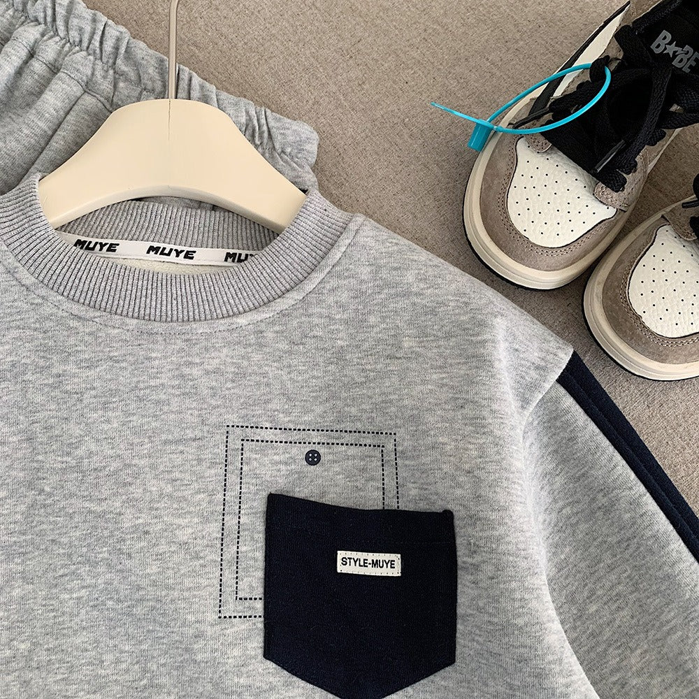 Boys Fleece-Lined two-piece tracksuit Gray Sweatshirt and Jogger Pants