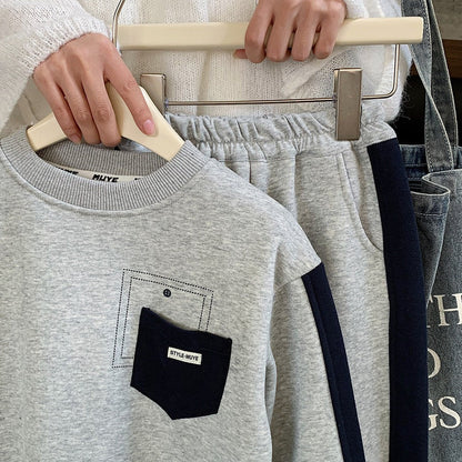 Boys Fleece-Lined two-piece tracksuit Gray Sweatshirt and Jogger Pants