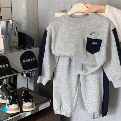 Boys Fleece-Lined two-piece tracksuit Gray Sweatshirt and Jogger Pants