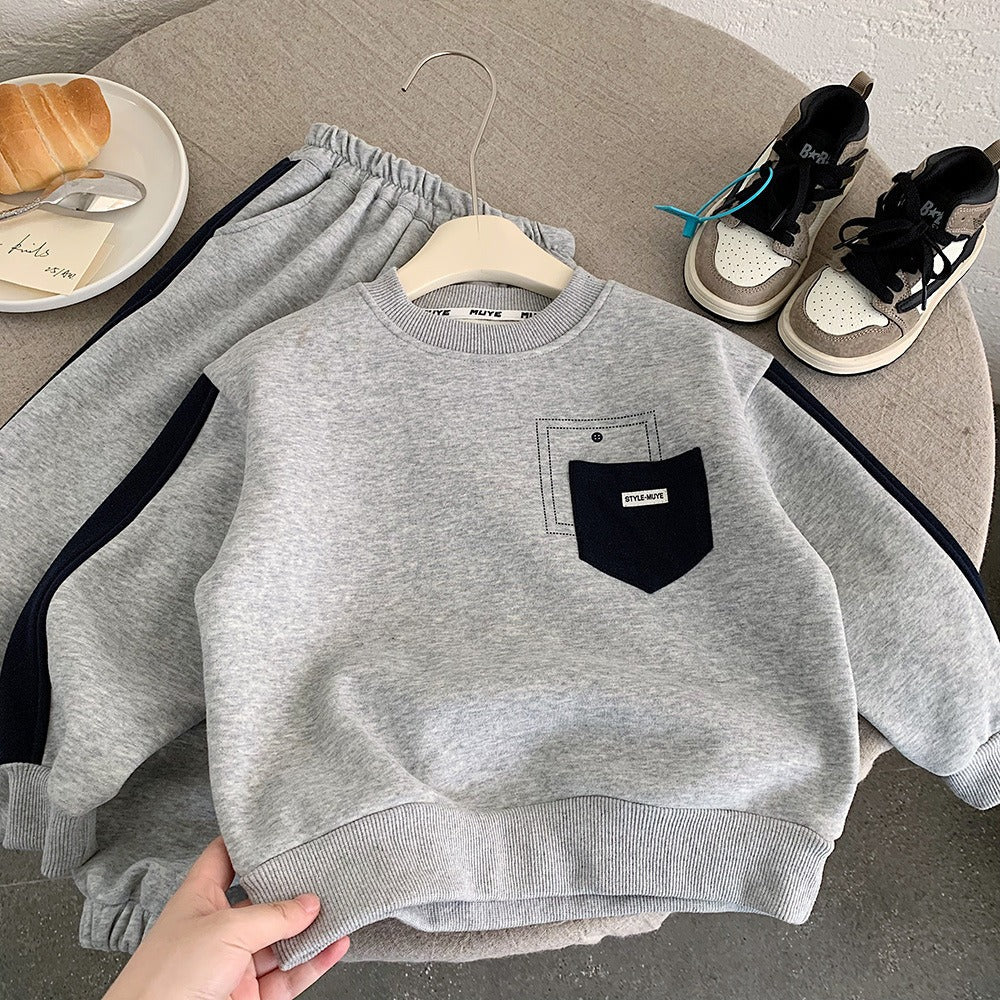 Boys Fleece-Lined two-piece tracksuit Gray Sweatshirt and Jogger Pants