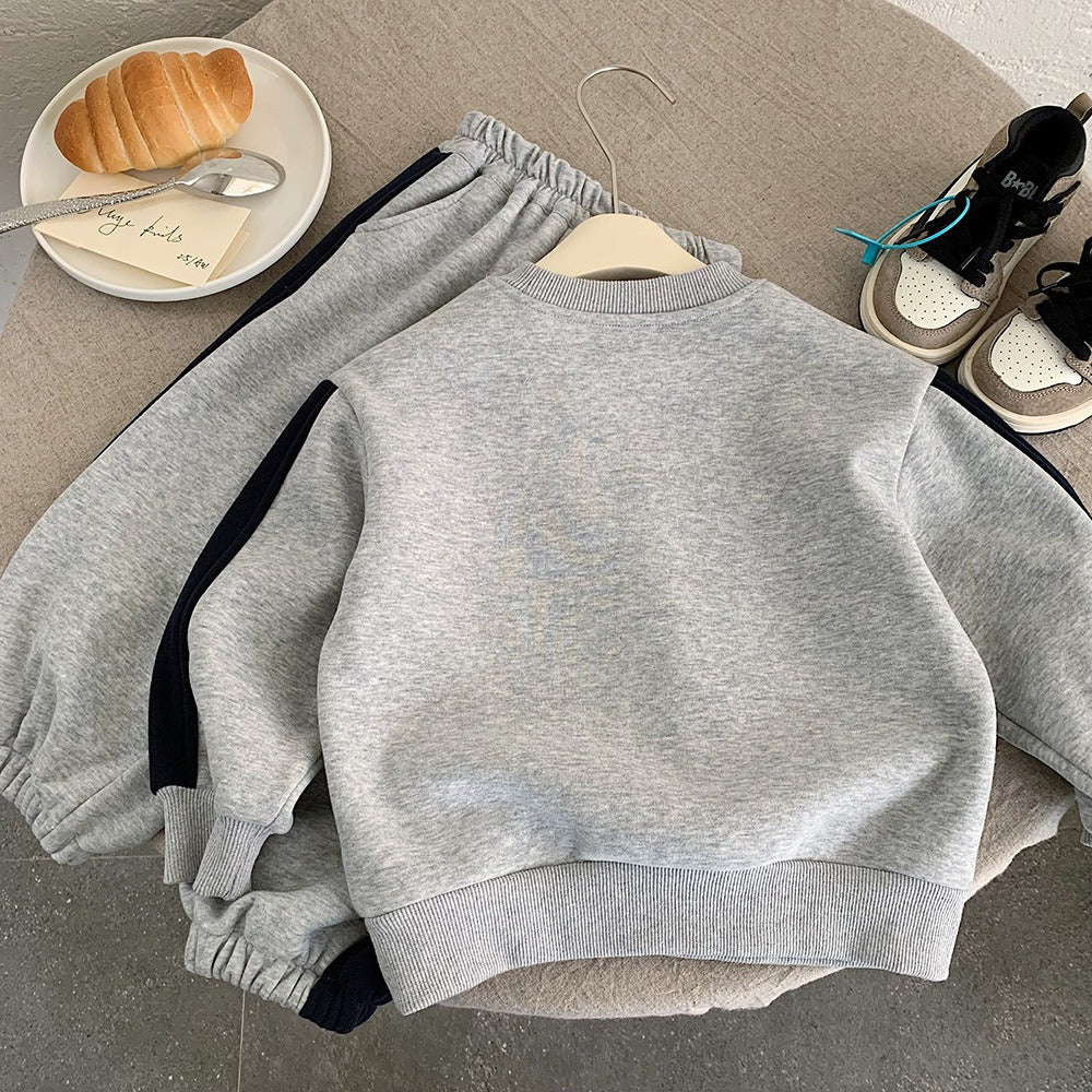 Boys Fleece-Lined two-piece tracksuit Gray Sweatshirt and Jogger Pants