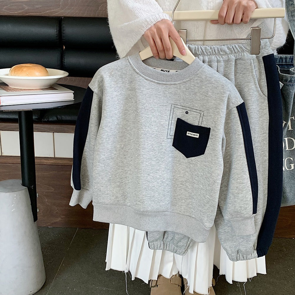 Boys Fleece-Lined two-piece tracksuit Gray Sweatshirt and Jogger Pants