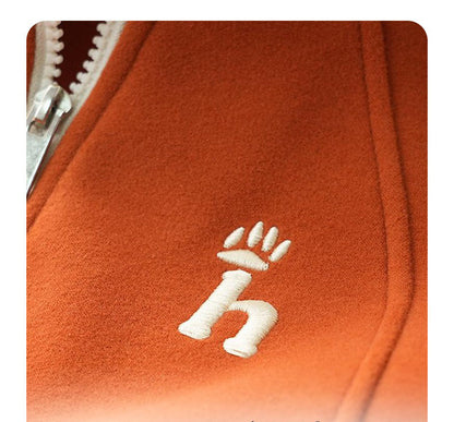 Boys Warm Fleece Hoodie Orange Half-Zip Pullover with h Letter Design