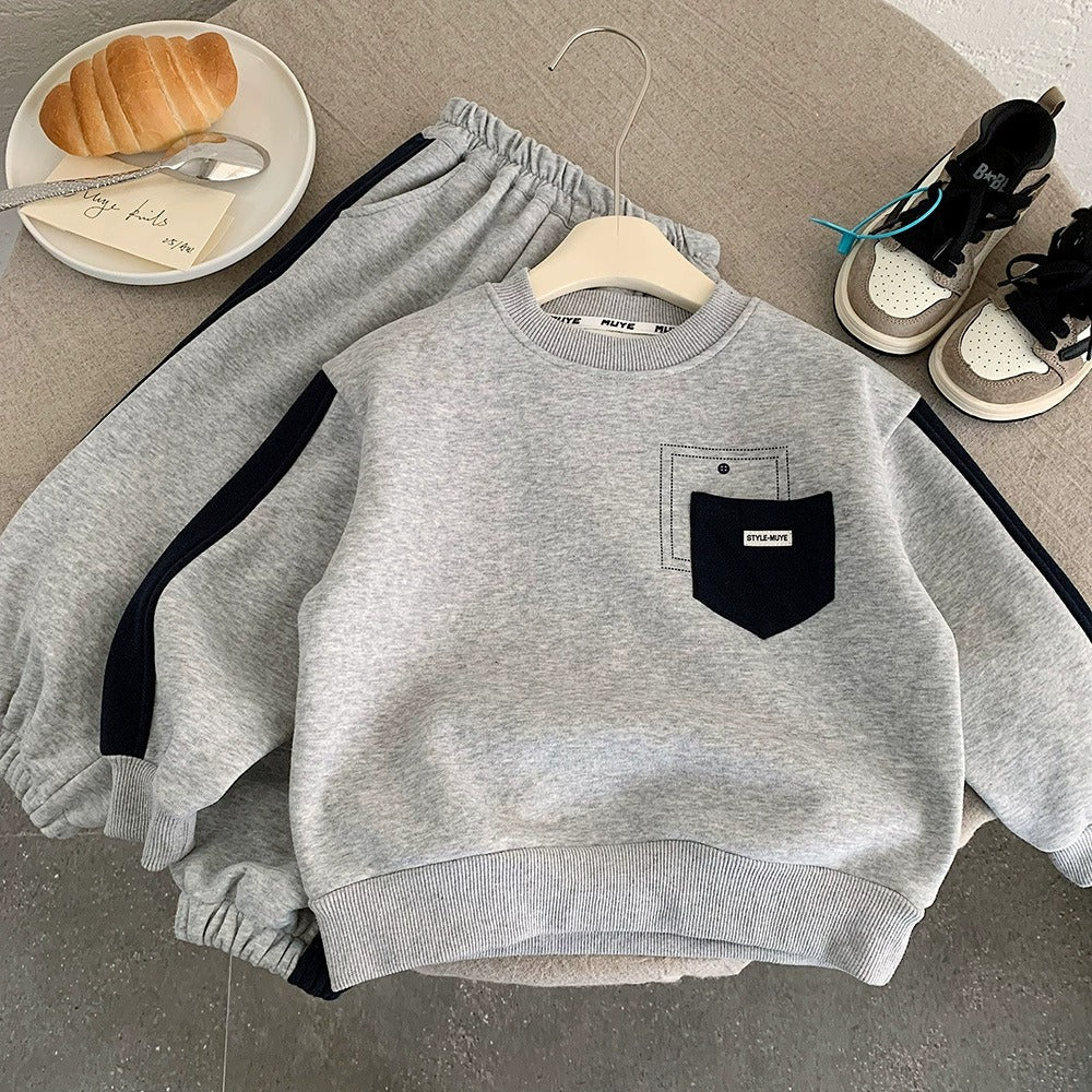 Boys Fleece-Lined two-piece tracksuit Gray Sweatshirt and Jogger Pants