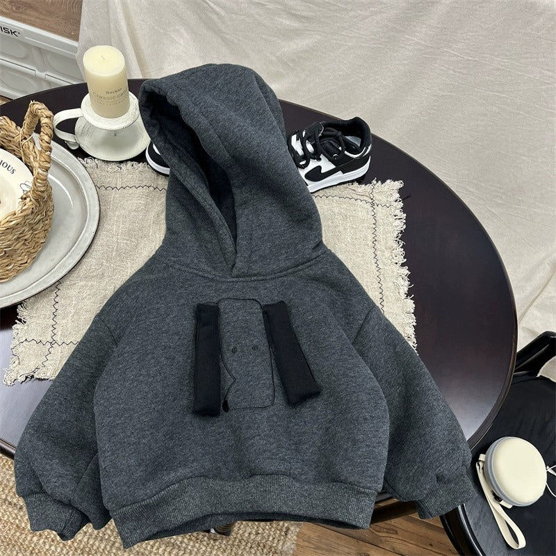 Boys Dark Grey Fleece Hoodie 3D Dog Decoration Pullover