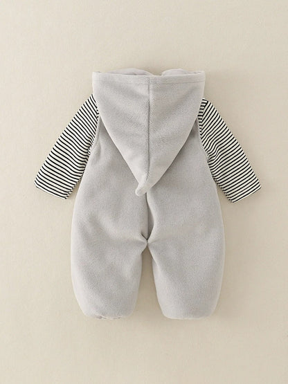 Baby Boy 2-Piece Set Hooded Quilted Top & Pants Outfit with Stripe & Cartoon Print