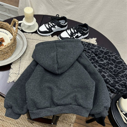 Boys Dark Grey Fleece Hoodie 3D Dog Decoration Pullover