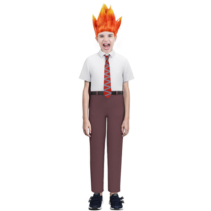 Kids Inside Out Anger Costume Emotion Anger Cosplay T-shirt Pants and Tie Suit Boys Halloween Costume