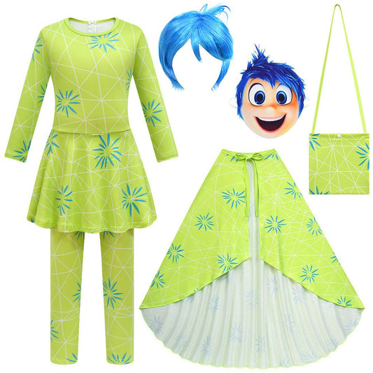 Girls Joy Inside Out Costume Movie Character Joy Cosplay Dress with Leggings Cosplay Outfit