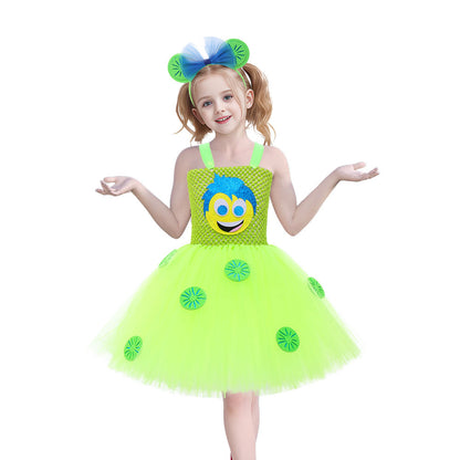 Inside Out Joy Costume Kids Joy Tutu Dress with Hair Band Party Birthday Halloween Costume